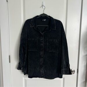 H&M Acid Wash Black Corduroy Button-Up Shirt | Size L